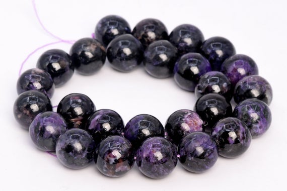 Genuine Natural Charoite Gemstone Beads 15mm Dark Color Round A Quality Loose Beads (108991)