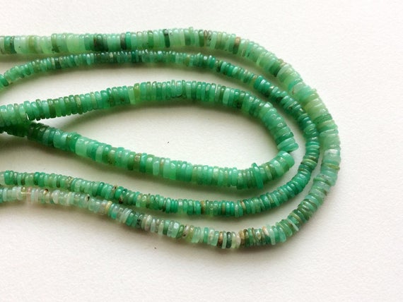 4-6mm Chrysoprase Plain Tyre Beads, Natural Shaded Green Chrysoprase Spacer Beads, Chrysoprase For Jewelry 7 Inch - Ks3101