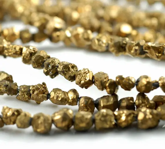 4-5mm Titanium Gold Nugget Natural Honey Citrine Gemstone Rugged Pebble Loose Beads 7.5 Inch Full  Strand (90142915-352)