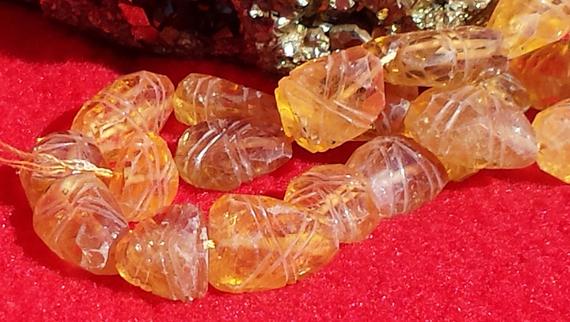 Citrine Hand Carved Free Form Nugget Beads 14 In. Strand, Orange Citrine Nugget Beads, Natural Citrine Stones, Semi Precious Stones,
