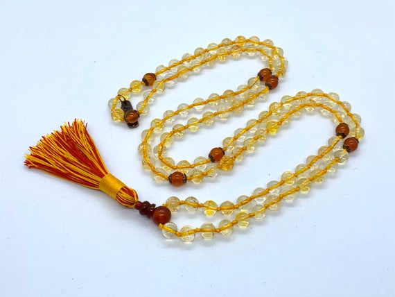 Abundance Citrine Mala Beads Necklace, Gold Citrine Necklace, November Birthstone Yellow, Simple Necklace, Minimalist Necklace Aaa Gift Her
