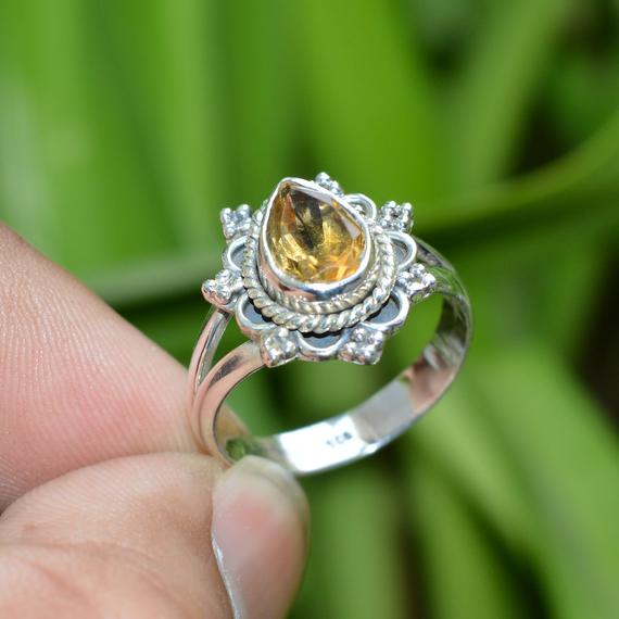 Natural Citrine Ring, Oxidized Ring, 925 Silver Rings, Women Rings Jewelry, 6x9 Mm Pear Citrine Ring, Birthstone Ring, Yellow Citrine Ring