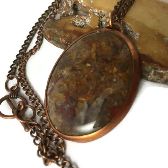 Copper, Tan And Red Pietersite Necklace Set In Copper, Pietersite Necklace, Fall Necklace, Copper Necklace