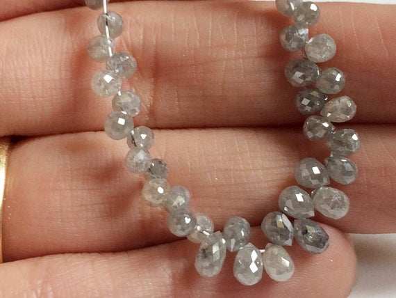 2x2.5mm-2x3mm Grey Diamond Faceted Briolette Beads, Natural Sparkling Rough Diamond Tear Drops, Diamond Drops For Jewelry (2pcs To 10pcs)