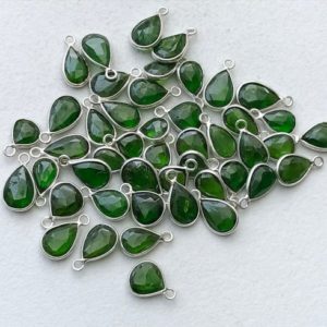 Shop Diopside Faceted Beads! 9-13mm Chrome Diopside Connectors, Chrome Diopside Faceted Pear Both Side Cut Connectors, 925 Silver Bezel Connector (5Pc To 10 Pc Options) | Natural genuine faceted Diopside beads for beading and jewelry making.  #jewelry #beads #beadedjewelry #diyjewelry #jewelrymaking #beadstore #beading #affiliate #ad