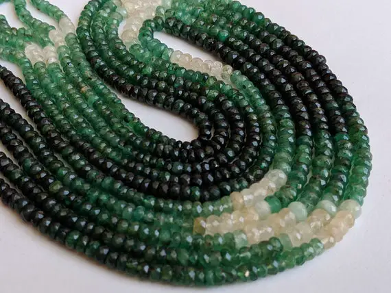 3.3-4.5mm Emerald Faceted Rondelle Beads, Natural Shaded Emerald Beads, Emerald For Jewelry, Emerald Beads (8in To 16in Options) - Aph15
