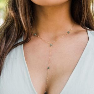 Emerald crystal bead chain lariat necklace in bronze, silver, gold or rose gold – 16" chain with 2" adjustable extender. May birthstone | Natural genuine Emerald necklaces. Buy crystal jewelry, handmade handcrafted artisan jewelry for women.  Unique handmade gift ideas. #jewelry #beadednecklaces #beadedjewelry #gift #shopping #handmadejewelry #fashion #style #product #necklaces #affiliate #ad