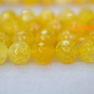 15" Yellow Fire Agate 6mm/8mm/10mm Round Faceted Beads, Yellow Agate With Special Texture, Semi-precious Stone