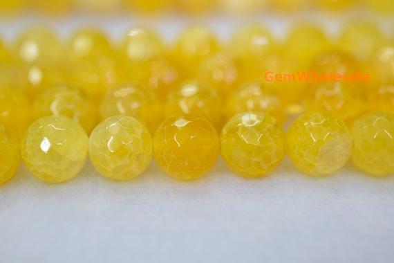 15" Yellow Fire Agate 6mm/8mm/10mm Round Faceted Beads, Yellow Agate With Special Texture, Semi-precious Stone
