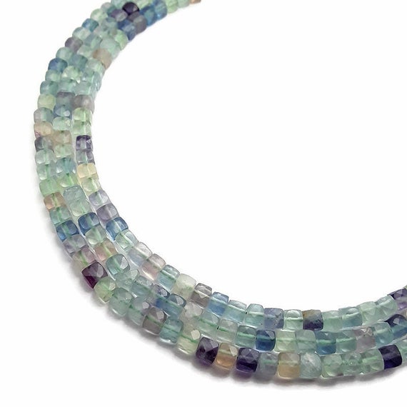 Natural Fluorite Faceted Square Cube Dice Beads 4-5mm 15.5" Strand