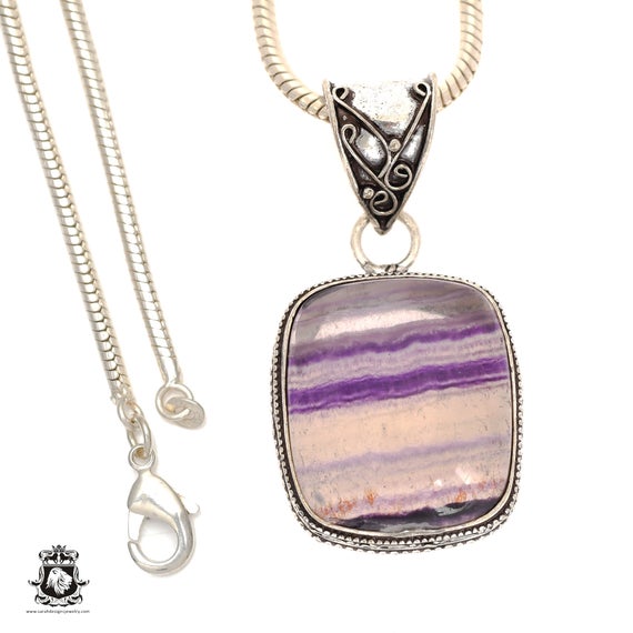 Ideal To Have! Fluorite Pendant & Free 3mm Italian 925 Sterling Silver Chain V660