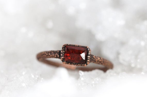 Faceted Garnet Ring - January Birthstone - Yellow Gold And Garnet