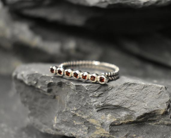 Garnet Ring, Natural Garnet, January Birthstone, Bar Ring, Vintage Ring, Silver Braided Ring, Red Diamond Ring, Red Garnet Ring, Silver Ring