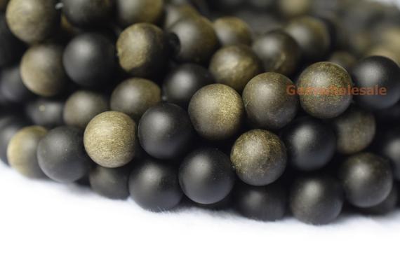 15" 8mm/10mm Natural Matte Golden Obsidian Round Beads, Frosted Black Gold Semi Precious Stone Beads Jgyo