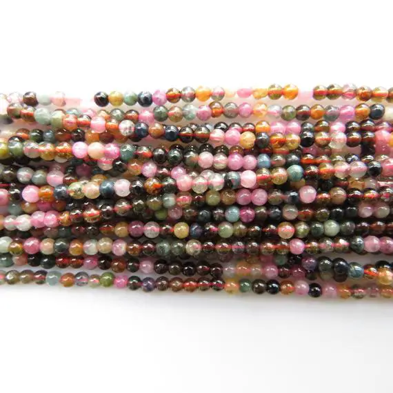 3mm Multi Tourmaline Smooth Round Beads, Wholesale Pink Green Tourmaline Beads, Sold As 1 Strand/10 Strand, Gds1517