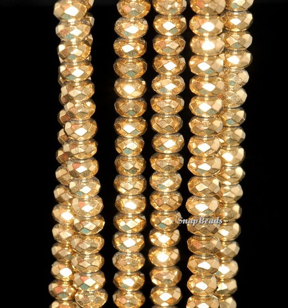 6x3mm Gold Hematite Gemstone Gold Faceted Rondelle Loose Beads 16 Inch Full Strand (90146806-148)