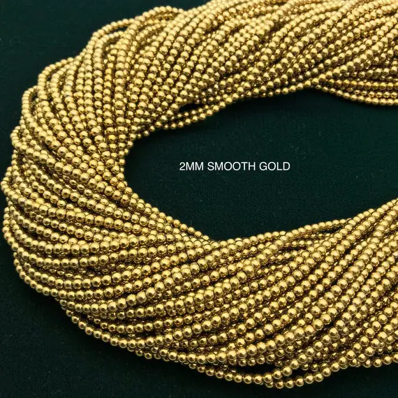 Sale Natural Hematite Smooth Round Bead, Loose Beads, Full Strand, 15 Inches, Gold Color 2mm/4mm/6mm
