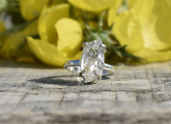 Herkimer Diamond Ring, Antique Shape, 925 Sterling Silver, White Color Stone, Prong Setting Ring, Raw Stone Ring, Made For Her, Sale, Gift