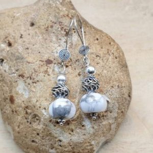 Shop Howlite Earrings! Sterling silver White Howlite earrings. Wire wrapped earrings. Reiki jewelry uk. Gemini jewelry | Natural genuine Howlite earrings. Buy crystal jewelry, handmade handcrafted artisan jewelry for women.  Unique handmade gift ideas. #jewelry #beadedearrings #beadedjewelry #gift #shopping #handmadejewelry #fashion #style #product #earrings #affiliate #ad