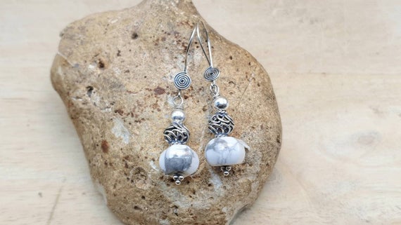 Sterling Silver White Howlite Earrings. Wire Wrapped Earrings. Reiki Jewelry Uk. Gemini Jewelry