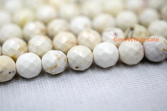 15.5" 4mm/6mm Cream White Howlite Round Faceted Beads, Semi-precious Stone, Diy Beads, White Beige Gemstone Wholesale, Ivory Color Howlite
