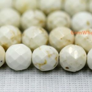 Shop Howlite Faceted Beads! 15.5" 8mm / 10mm Cream White Howlite Round Faceted Beads, Semi-precious Stone, Diy Beads, White Beige Gemstone Wholesale, Ivory White Howlite | Natural genuine faceted Howlite beads for beading and jewelry making.  #jewelry #beads #beadedjewelry #diyjewelry #jewelrymaking #beadstore #beading #affiliate #ad