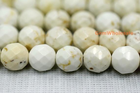 15.5" 8mm/10mm Cream White Howlite Round Faceted Beads, Semi-precious Stone, Diy Beads, White Beige Gemstone Wholesale, Ivory White Howlite