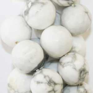 Shop Howlite Faceted Beads! Genuine Faceted White Howlite Beads – Round 10 mm Gemstone Beads – Full Strand 16", 37 beads, AA Quality, Item 1 | Natural genuine faceted Howlite beads for beading and jewelry making.  #jewelry #beads #beadedjewelry #diyjewelry #jewelrymaking #beadstore #beading #affiliate #ad