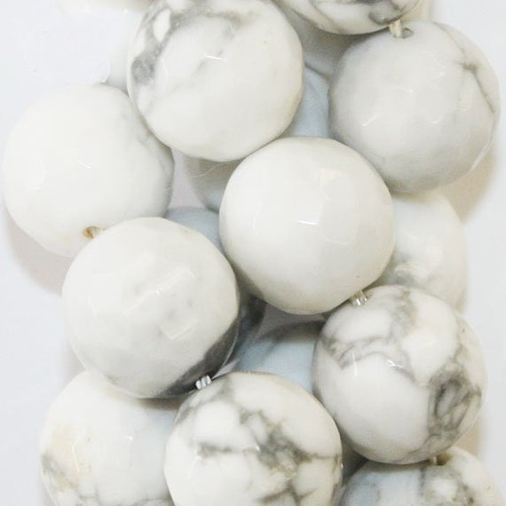 Genuine Faceted White Howlite Beads - Round 10 Mm Gemstone Beads - Full Strand 16", 37 Beads, Aa Quality, Item 1