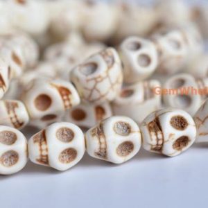 15.5" 12mm/18mm White howlite skull, semi-precious stone skull, Ivory white skull, White beige skull pendant | Natural genuine Array jewelry. Buy crystal jewelry, handmade handcrafted artisan jewelry for women.  Unique handmade gift ideas. #jewelry #beadedjewelry #beadedjewelry #gift #shopping #handmadejewelry #fashion #style #product #jewelry #affiliate #ad
