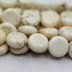 Shop Howlite Round Beads! 15.5" 10mm / 14mm White Howlite Round Coin, High Quality White Beige Color Diy Coin Beads, white Gemstone, flat Round Beads Wholesaler | Natural genuine round Howlite beads for beading and jewelry making.  #jewelry #beads #beadedjewelry #diyjewelry #jewelrymaking #beadstore #beading #affiliate #ad