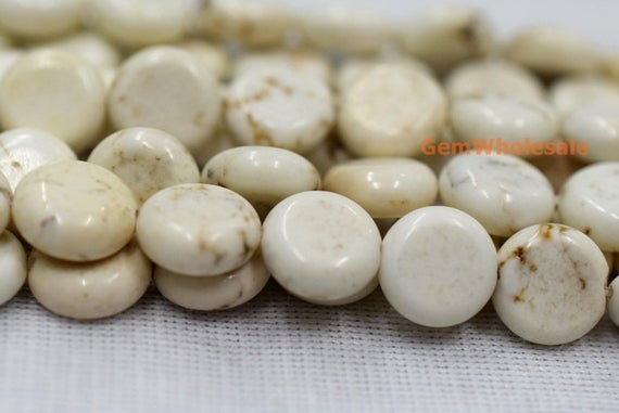 15.5" 10mm/14mm White Howlite Round Coin, High Quality White Beige Color Diy Coin Beads,white Gemstone,flat Round Beads Wholesaler