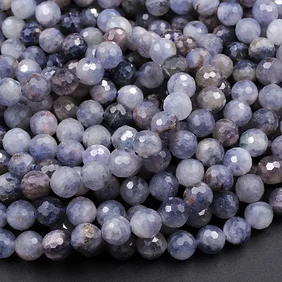 Faceted Natural Iolite Round Beads 8mm Genuine Real Blue Purple Iolite Gemstone 15.5" Strand