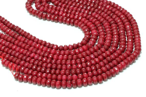 Gu-2780 - Red Jade Faceted Rondelle Beads - 3x5mm,4x6mm,5x8mm,6x10mm,8x12mm,10x14mm,12x16mm - Gemstone Beads - 16" Full Strand