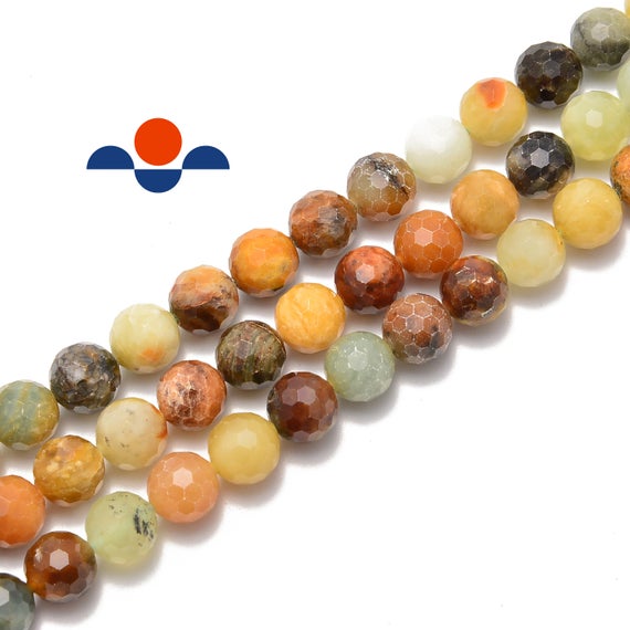 Natural Xiuyan Flower Jade Faceted Round Beads 6mm 8mm 10mm 12mm 15.5" Strand