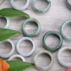 Type A Burmese Jadeite Jade Rings Thick Bands White Light Green Dark Green Tan Natural Rings 8mm-11mm thick Mason-Kay Authenticated | Natural genuine Jade rings, simple unique handcrafted gemstone rings. #rings #jewelry #shopping #gift #handmade #fashion #style #affiliate #ad