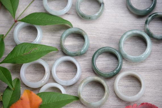 Type A Burmese Jadeite Jade Rings Thick Bands White Light Green Dark Green Tan Natural Rings 8mm-11mm Thick Mason-kay Authenticated