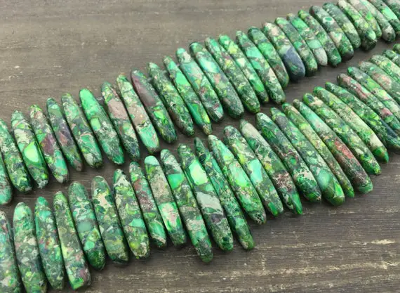Green Jasper Stick Beads Sea Sediment Jasper Point Spike Bead Graduated Imperial Jasper Green Gemstone Pendant Stick Beads 6-8*18-50mm 15.5"