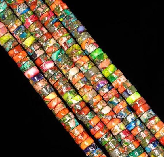 6x3mm Rainbow Imperial Jasper Gemstone Grade Aa Heishi Rondelle Loose Beads 16 Inch Full Strand (90143776-170)