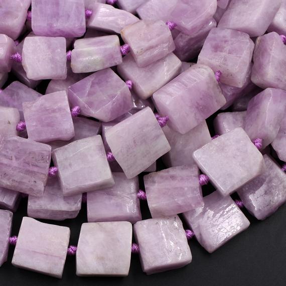 Natural Violet Purple Pink Kunzite Square Cushion Beads Hand Cut Flat Slice Gemstone 15.5" Strand