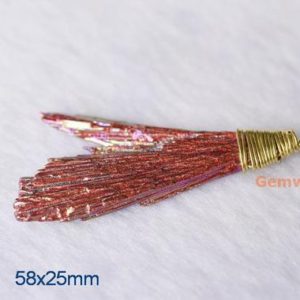 Shop Kyanite Chip & Nugget Beads! 1pc 58x25mm Red color Kyanite pendant ,Gold color Plated pendants , red Kyanite nugget pendant | Natural genuine chip Kyanite beads for beading and jewelry making.  #jewelry #beads #beadedjewelry #diyjewelry #jewelrymaking #beadstore #beading #affiliate #ad