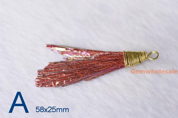 1pc 58x25mm Red Color Kyanite Pendant ,gold Color Plated Pendants , Red Kyanite Nugget Pendant