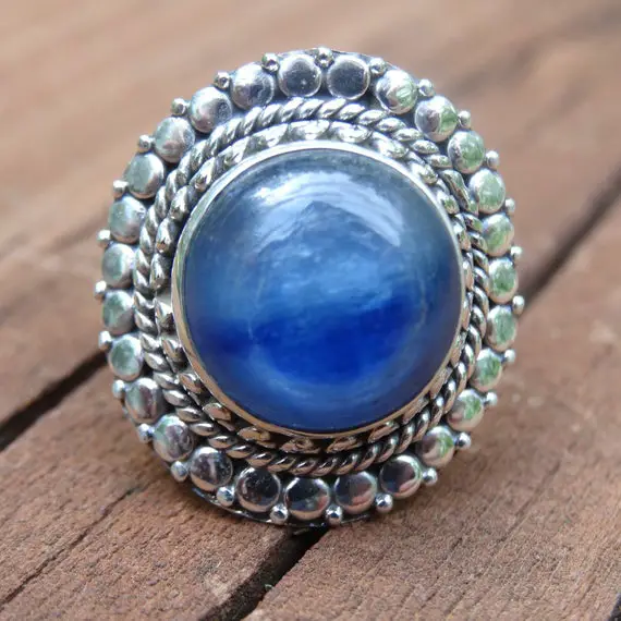 Handmade Natural Blue Kyanite Sterling Silver Ring Size 6.5 - Blue Kyanite Ring - Blue Kyanite Ring Size 6 7 - Natural Stone Kyanite Ring
