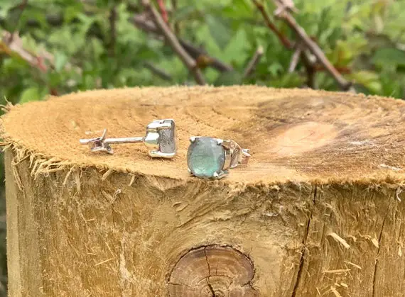 Womens Labradorite Silver Earrings, Gemstone Claw Studs, Bridesmaids Gift, Natural Round Stone Studs