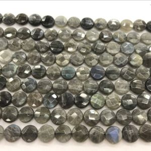 Faceted Gray Labradorite Madagascar 10mm Flat Round Cut Grade A Natural Coin Beads 15 inch Jewelry Bracelet Necklace Material Supply | Natural genuine other-shape Gemstone beads for beading and jewelry making.  #jewelry #beads #beadedjewelry #diyjewelry #jewelrymaking #beadstore #beading #affiliate #ad