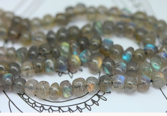 Labradorite Rustic Rondelle Handmade  Beads 4-5 Mm Top Quality Flashy Labradorite / Blue Orange Green Labradorite  Aaa Labradorite Beads