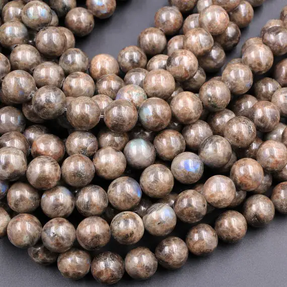 Rare Natural Chocolate Labradorite 4mm 6mm 8mm 10mm 12mm Round Beads 15.5" Strand