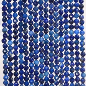 Shop Lapis Lazuli Faceted Beads! 3MM  Lapis Lazuli Gemstone Grade AA Micro Faceted Round Loose Beads 15.5 inch Full Strand (80006521-A204) | Natural genuine faceted Lapis Lazuli beads for beading and jewelry making.  #jewelry #beads #beadedjewelry #diyjewelry #jewelrymaking #beadstore #beading #affiliate #ad