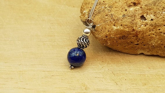 Lapis Lazuli Pendant. Bali Silver Beads. September Birthstone. Reiki Jewelry Uk. Small Gemstone Necklace