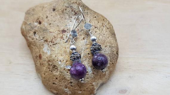 Purple Lepidolite Earrings. Bali Silver Beads. Reiki Jewelry Uk. Libra Jewelry. Drop Earrings